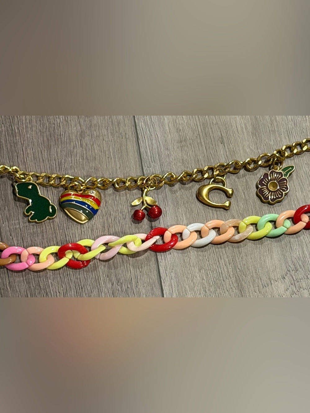 Gold Bag Charm and multicolored Bag Charm